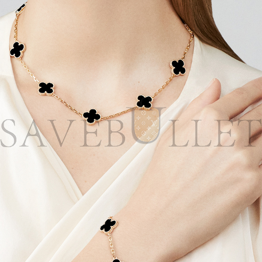 VAN CLEEF ARPELS VINTAGE ALHAMBRA NECKLACE, 10 MOTIFS - YELLOW GOLD, ONYX  VCARA42700